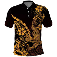 Gold Black Aloha Hawaii Polo Shirt - Polynesian Shark Tattoo With Plumeria LT14 Gold - Polynesian Pride