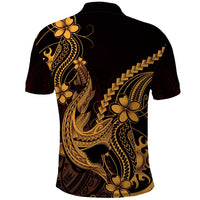 Gold Black Aloha Hawaii Polo Shirt - Polynesian Shark Tattoo With Plumeria LT14 - Polynesian Pride