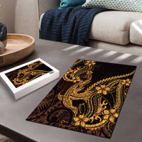 Gold Black Aloha Hawaii Puzzle Polynesian Shark Tattoo With Plumeria LT14 - Polynesian Pride