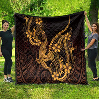 Gold Black Aloha Hawaii Quilt Polynesian Shark Tattoo With Plumeria - Polynesian Pride