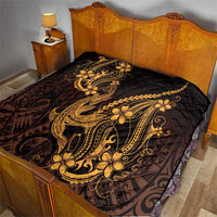 Gold Black Aloha Hawaii Quilt Polynesian Shark Tattoo With Plumeria - Polynesian Pride