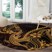 Gold Black Aloha Hawaii Round Carpet Polynesian Shark Tattoo With Plumeria - Polynesian Pride