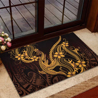 Gold Black Aloha Hawaii Rubber Doormat Polynesian Shark Tattoo With Plumeria LT14 - Polynesian Pride
