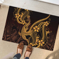Gold Black Aloha Hawaii Rubber Doormat Polynesian Shark Tattoo With Plumeria LT14 - Polynesian Pride