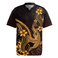 Gold Black Aloha Hawaii Rugby Jersey Polynesian Shark Tattoo With Plumeria LT14 Gold - Polynesian Pride
