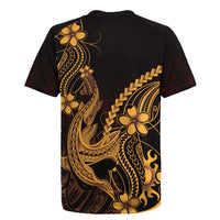 Gold Black Aloha Hawaii Rugby Jersey Polynesian Shark Tattoo With Plumeria LT14 - Polynesian Pride