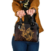 Gold Black Aloha Hawaii Shoulder Handbag Polynesian Shark Tattoo With Plumeria LT14 One Size Gold - Polynesian Pride