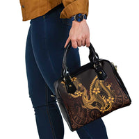 Gold Black Aloha Hawaii Shoulder Handbag Polynesian Shark Tattoo With Plumeria LT14 - Polynesian Pride