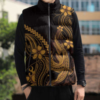 Gold Black Aloha Hawaii Sleeveless Puffer Jacket Polynesian Shark Tattoo With Plumeria LT14 - Polynesian Pride