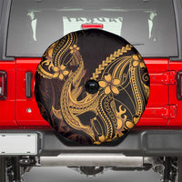 Gold Black Aloha Hawaii Spare Tire Cover Polynesian Shark Tattoo With Plumeria - Polynesian Pride