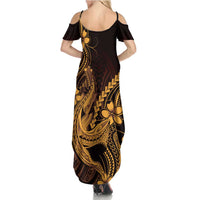 Gold Black Aloha Hawaii Summer Maxi Dress Polynesian Shark Tattoo With Plumeria - Polynesian Pride