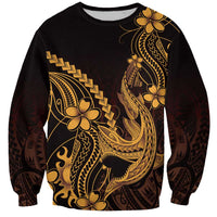 Gold Black Aloha Hawaii Sweatshirt Polynesian Shark Tattoo With Plumeria LT14 Unisex Gold - Polynesian Pride