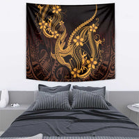 Gold Black Aloha Hawaii Tapestry Polynesian Shark Tattoo With Plumeria - Polynesian Pride