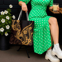 Gold Black Aloha Hawaii Tote Bag Polynesian Shark Tattoo With Plumeria - Polynesian Pride