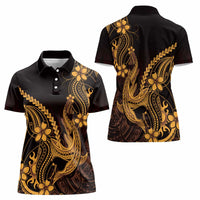Gold Black Aloha Hawaii Women Polo Shirt Polynesian Shark Tattoo With Plumeria - Polynesian Pride