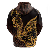 Gold Black Aloha Hawaii Zip Hoodie Polynesian Shark Tattoo With Plumeria LT14 - Polynesian Pride