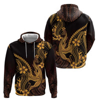 Gold Black Aloha Hawaii Zip Hoodie Polynesian Shark Tattoo With Plumeria LT14 - Polynesian Pride