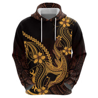 Gold Black Aloha Hawaii Zip Hoodie Polynesian Shark Tattoo With Plumeria LT14 - Polynesian Pride