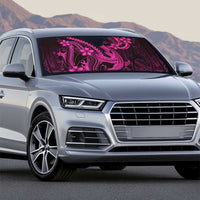 Pink Black Aloha Hawaii Auto Sun Shade Polynesian Shark Tattoo With Plumeria - Polynesian Pride