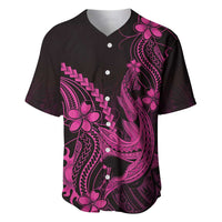 Pink Black Aloha Hawaii Baseball Jersey Polynesian Shark Tattoo With Plumeria LT14 Pink - Polynesian Pride