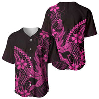 Pink Black Aloha Hawaii Baseball Jersey Polynesian Shark Tattoo With Plumeria LT14 - Polynesian Pride