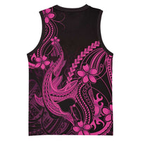 Pink Black Aloha Hawaii Basketball Jersey Polynesian Shark Tattoo With Plumeria LT14 - Polynesian Pride