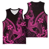 Pink Black Aloha Hawaii Basketball Jersey Polynesian Shark Tattoo With Plumeria LT14 - Polynesian Pride