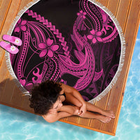 Pink Black Aloha Hawaii Beach Blanket Polynesian Shark Tattoo With Plumeria - Polynesian Pride