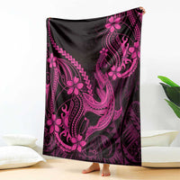 Pink Black Aloha Hawaii Blanket Polynesian Shark Tattoo With Plumeria - Polynesian Pride