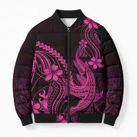 Pink Black Aloha Hawaii Bomber Puffer Jacket Polynesian Shark Tattoo With Plumeria LT14 Unisex Pink - Polynesian Pride