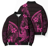 Pink Black Aloha Hawaii Bomber Puffer Jacket Polynesian Shark Tattoo With Plumeria LT14 - Polynesian Pride