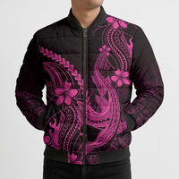 Pink Black Aloha Hawaii Bomber Puffer Jacket Polynesian Shark Tattoo With Plumeria LT14 - Polynesian Pride