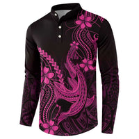 Pink Black Aloha Hawaii Button Sweatshirt Polynesian Shark Tattoo With Plumeria LT14 - Polynesian Pride