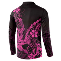 Pink Black Aloha Hawaii Button Sweatshirt Polynesian Shark Tattoo With Plumeria LT14 - Polynesian Pride
