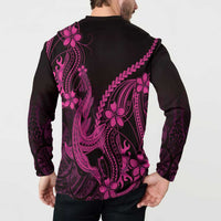 Pink Black Aloha Hawaii Button Sweatshirt Polynesian Shark Tattoo With Plumeria LT14 - Polynesian Pride