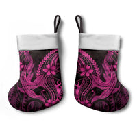 Pink Black Aloha Hawaii Christmas Stocking Polynesian Shark Tattoo With Plumeria - Polynesian Pride