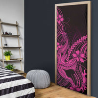 Pink Black Aloha Hawaii Door Cover Polynesian Shark Tattoo With Plumeria - Polynesian Pride