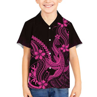 Pink Black Aloha Hawaii Family Matching Long Sleeve Bodycon Dress and Hawaiian Shirt Polynesian Shark Tattoo With Plumeria - Polynesian Pride