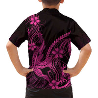 Pink Black Aloha Hawaii Family Matching Off Shoulder Maxi Dress and Hawaiian Shirt Polynesian Shark Tattoo With Plumeria - Polynesian Pride