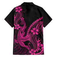 Pink Black Aloha Hawaii Family Matching Off Shoulder Maxi Dress and Hawaiian Shirt Polynesian Shark Tattoo With Plumeria - Polynesian Pride