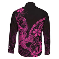 Pink Black Aloha Hawaii Family Matching Off Shoulder Short Dress and Hawaiian Shirt Polynesian Shark Tattoo With Plumeria - Polynesian Pride
