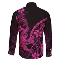 Pink Black Aloha Hawaii Family Matching Short Sleeve Bodycon Dress and Hawaiian Shirt Polynesian Shark Tattoo With Plumeria - Polynesian Pride