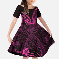 Pink Black Aloha Hawaii Family Matching Summer Maxi Dress and Hawaiian Shirt Polynesian Shark Tattoo With Plumeria - Polynesian Pride