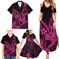 Pink Black Aloha Hawaii Family Matching Summer Maxi Dress and Hawaiian Shirt Polynesian Shark Tattoo With Plumeria - Polynesian Pride