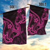 Pink Black Aloha Hawaii Garden Flag Polynesian Shark Tattoo With Plumeria - Polynesian Pride