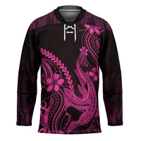 Pink Black Aloha Hawaii Hockey Jersey Polynesian Shark Tattoo With Plumeria LT14 Unisex Pink - Polynesian Pride
