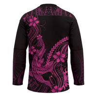 Pink Black Aloha Hawaii Hockey Jersey Polynesian Shark Tattoo With Plumeria LT14 - Polynesian Pride