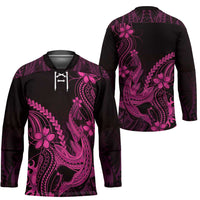 Pink Black Aloha Hawaii Hockey Jersey Polynesian Shark Tattoo With Plumeria LT14 - Polynesian Pride