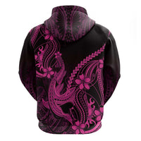 Pink Black Aloha Hawaii Hoodie Polynesian Shark Tattoo With Plumeria - Polynesian Pride