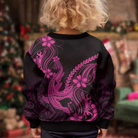 Pink Black Aloha Hawaii Kid Ugly Christmas Sweater Polynesian Shark Tattoo With Plumeria - Polynesian Pride